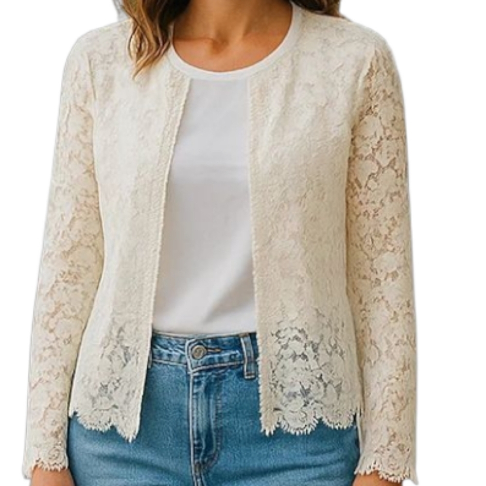 NWT Chaser Cream Lace Textured Open-Front Cardigan